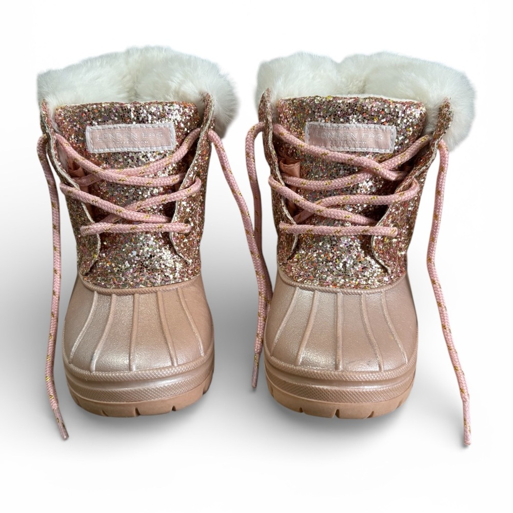 London Fog Glittery Pink Boots with Faux Fur